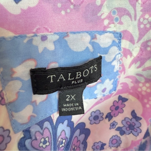 Talbots Women's Plus 2X Floral Cotton Blouse Long Sleeve Collared Button Down - Picture 7 of 13